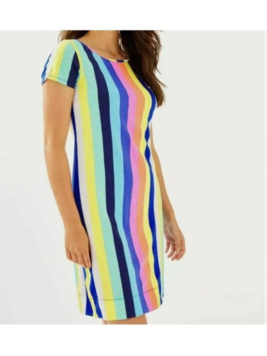 Lilly Pulitzer Dresses & Skirts - Lilly Pulitzer Marlowe Dress Rainbow Stripe T-Shirt Sheath Knit Jersey Dress XS